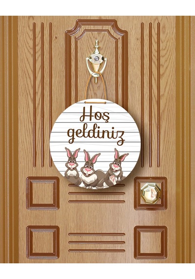 Evimize Neşe Getirdiniz" Yazılı Mdf Kapı Süsü 22.5 Cm Dekoratif Halat Askılı Giriş Dekoru Lacivert
