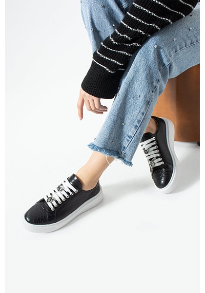 Dericia Shoes Icon Hakiki Deri Günlük Rahat Kadın Sneaker Siyah