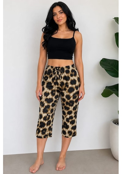 Pemilo Kadın Leopar Desen Milan Kapri Tek Alt Kahverengi