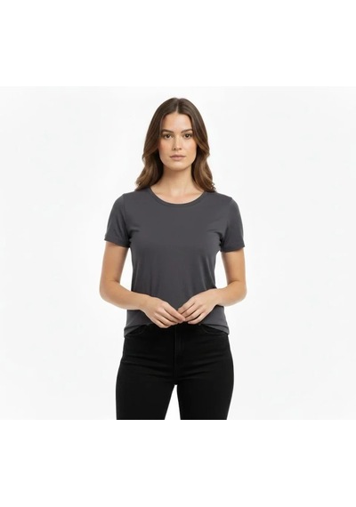 Valensdesign T-shirt Bisiklet Yaka Slim Fit Likralı Tişört Günlük Basic Body - Füme