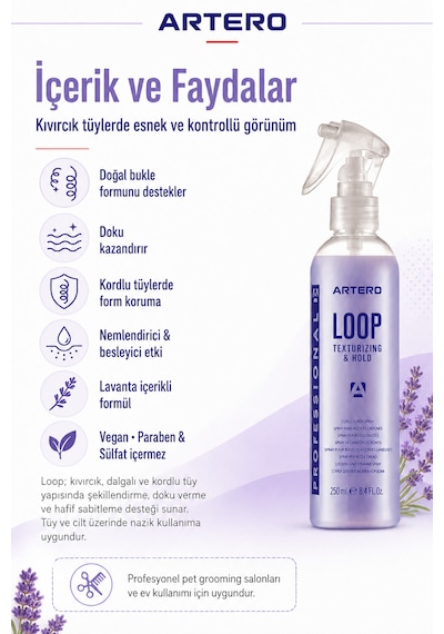 Artero Loop Kıvırcık Tüylü Köpekler İçin Şekillendirici Ve Doku Verici Sprey 250 Ml
