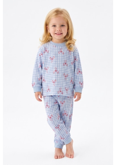 Modanıno %100 Pamuk Ve Baskılı Kız Çocuk Pijama Takımı 9-36 Ay 12741ıs Açık Mavi