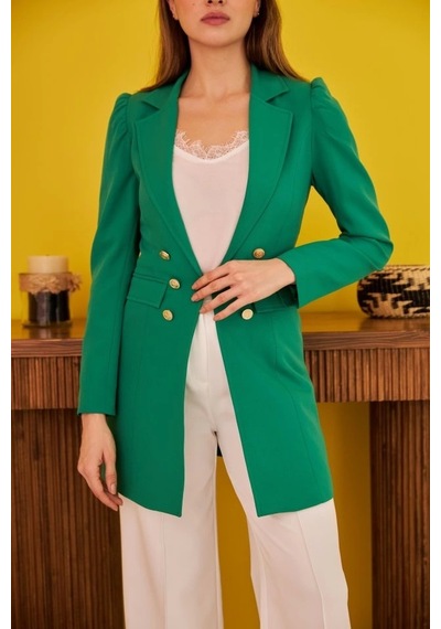 Defymoda Yeşil Blazer Düğmeli Ceket Yeşil