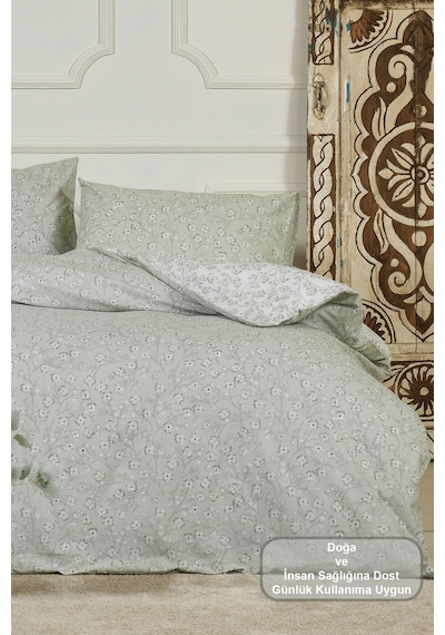Elart Jasmin Nevresim Takımı Tek Kişilik %100 Pamuk Ranforce Lastikli Çarşaf 160x220 Cm Yeşil Yeşil