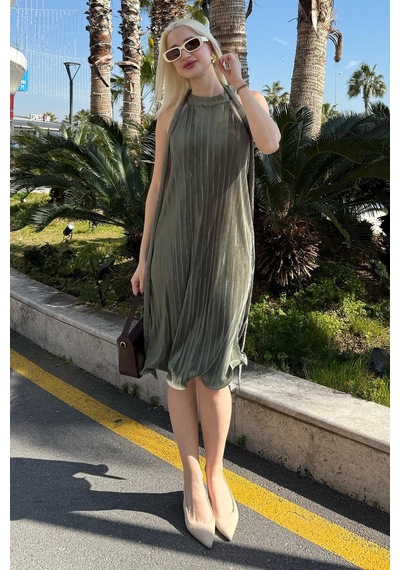 Madmext Haki Halter Yaka Kadın Elbise Mg2351 Haki