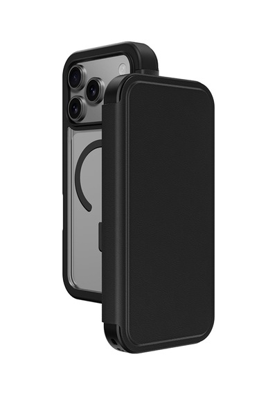 Apple Uyumlu iPhone 17 Pro Max Pu Kartlıklı Kapaklı Amazingthing Glamour Foilo Serisi Kılıf Siyah Siyah