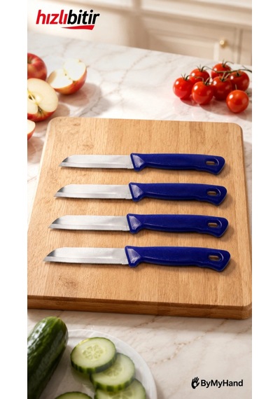 Bymyhand Solingen Paslanmaz Çelik Mavi Tırtıklı Meyve Ve Sebze Bıçağı 4'lü Set Metal