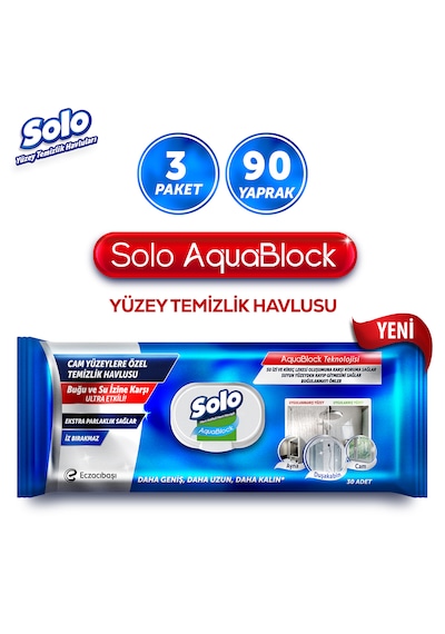 Solo Aquablock Yüzey Temizlik Havlusu 3'lü 90 Yaprak