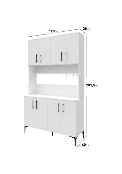 Plain Metal Ayak Metal Kulp Pla8120 Kahve Köşesi 8 Kapaklı Çok Amaçlı Dolap Erzak Dolabı Kiler Dolabı Saklama Dolabı Beyaz