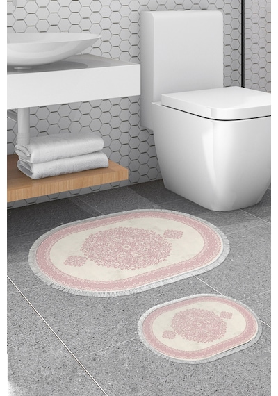 Alanur Trend Kaymaz Taban Oval Saçaklı Dijital Banyo Takımı Krem Pudra