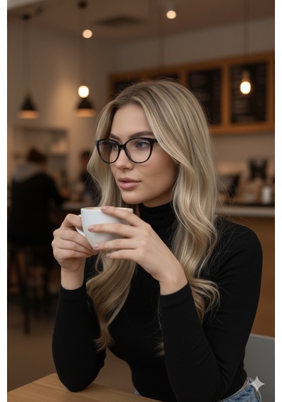 Glam Cat Eye Mavi Işık Filtreli Optik Cam Uyumlu Koruyucu Gözlük Siyah
