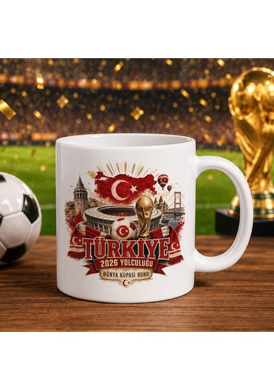 Bk Gift Türkiye Taraftar Temalı Dünya Futbol Kupası Tasarımlı Beyaz Kupa Bardak-7 Tek Yürek Milli Takım Ruhu