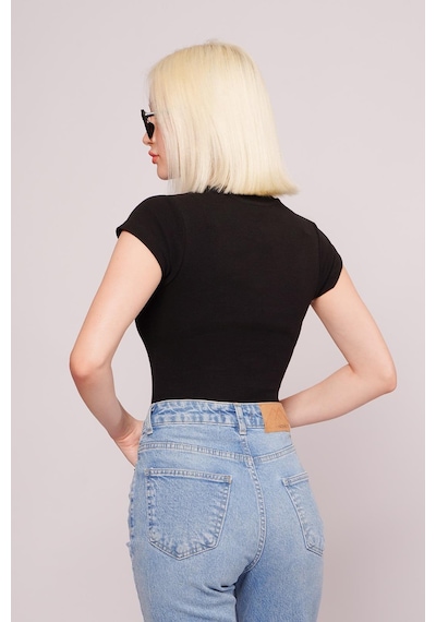 Siyah Bisiklet Yaka Basic Kadın T-shirt Mg2479 Siyah