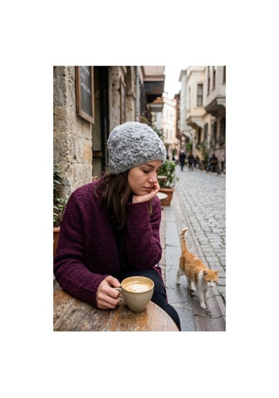 Emybox El Örgüsü Siyah Kadın Bere Tığ İşi Çiçek Motifli Bohem Kışlık Şapka - Vintage Stil Yumuşak Örgü Bere Modeli Gri