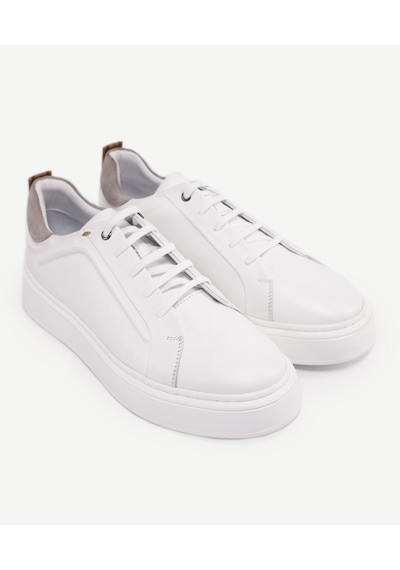 Yargıcı Silikon Kabartmanlı Deri Bağlı Sneakers Beyaz