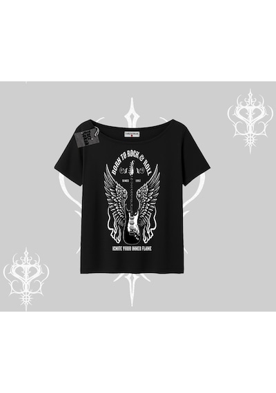 Startmore Startmore Kayık Yaka Tshirt Born To Rock Eternal Flame Legacy Siyah