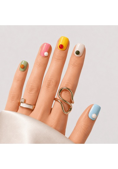 Renkli Nail Art Kısa Kare El Yapımı Jel Takma Tırnak Kkkr-3513 M