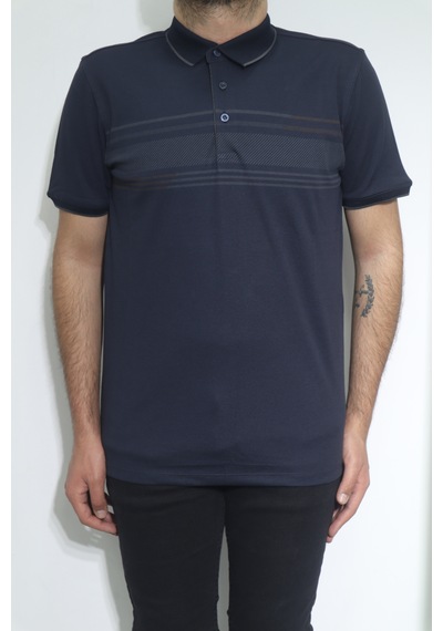 Santa Dmctekstil Erkek Desenli Spor Kesim Rahat Kalıp Cepsiz Polo Yaka T-shirt Lacivert
