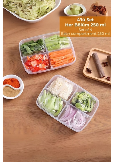 4 Bölmeli Buzdolabı Organizeri 1 Lt, Friz Düzenleyici, 4'lü Set Desenli