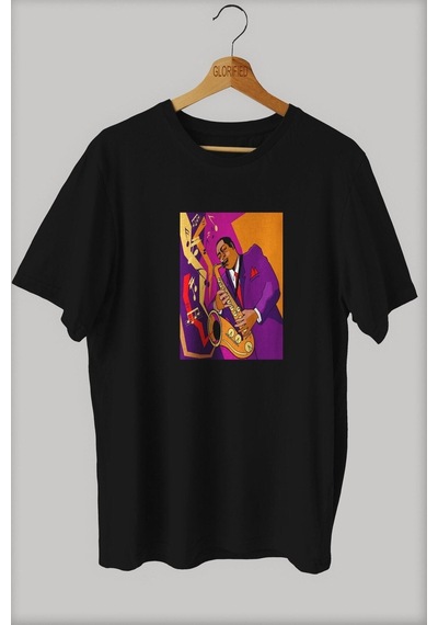 Noıssey -wed Jazz Baskılı Oversize T-shirt Tişört Sokak Tarzı Siyah
