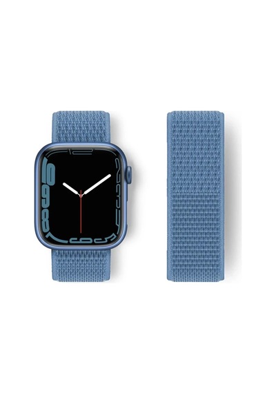 Apple Watch 42mm Uyumlu Hasırlı Cırtcırtlı Kordon - Mavi