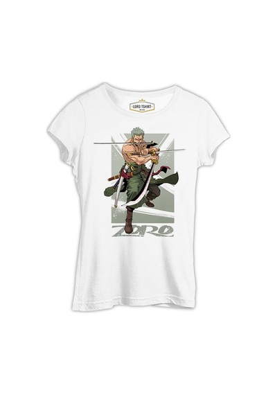One Piece Roronoa Zoro With Three Swords Beyaz Kadın Tshirt 001