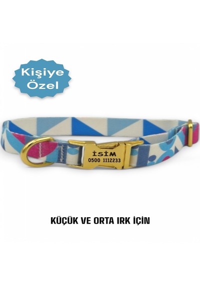 Caramelos Köpek Tasması-küçük Irk Ve Orta Irk İsimli Tasma 11 Mavi - Pembe