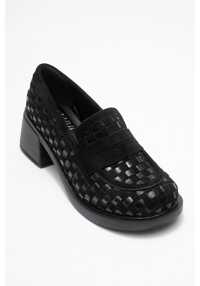 Luvishoes Luvi Shoes Marlon Siyah Örgülü Kadın Kalın Topuklu Loafer Ayakkabı Siyah