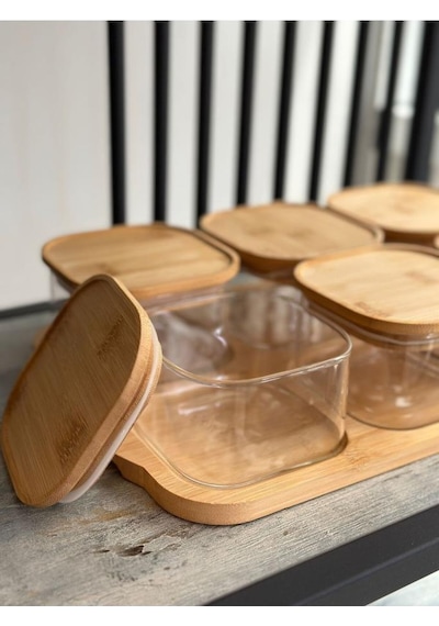 Mien 6'lı Cam Kahvaltılık Bambu Kapaklı M-0003 Bambu