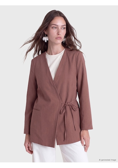 Lcw Modest Kahverengi Kruvaze Yaka Bağlamalı Oversize Kadın Blazer Ceket