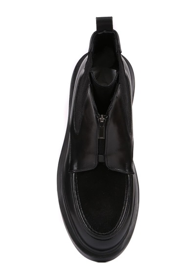 Shoetyle - Siyah Deri, Süet Fermuarlı Erkek Bot 250-085-1078 Siyah