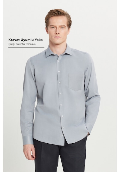 AC&Co / Altınyıldız Classics Erkek Grı Pamuklu Tailored Slim Fit Dar Kesim Klasik Yaka Armürlü Cepli Gömlek Gri AC&Co / Altınyıldız Classics Erkek Grı Pamuklu Tailored Slim Fit Dar Kesim Klasik Yaka Armürlü Cepli Gömlek Gri