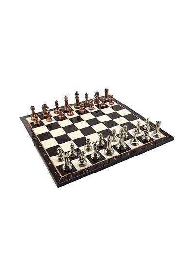 Gifthome Metal Klasik Satranç Takımı Antik Ve Katlanır Ceviz Desenli Mdf Satranç Tahtası 43x43 Cm.