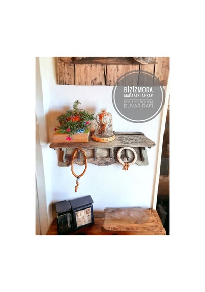 Ahşap Dokulu Raf Hobi Ahşap Vintage Eskitme Model Eskitme Ahşap Askılık Raf Tekli Gri Eskitme