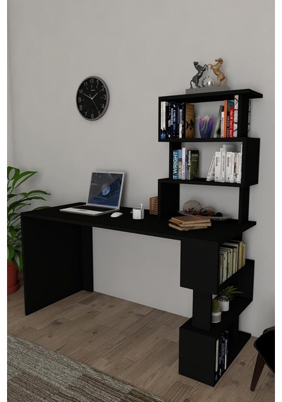 Liman Kitaplıklı Çalışma Masası Siyah Çok Renkli Liman Kitaplıklı Çalışma Masası Siyah Çok Renkli