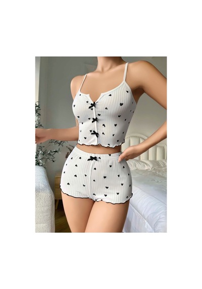 Lily Bianca Nightwear Göbek Dekolteli Şortlu Penye Gecelik Beyaz