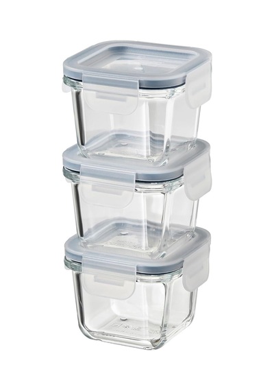 Cam Saklama Kabı Seti, Cam, 180 Ml, 3'lü Set, Kare