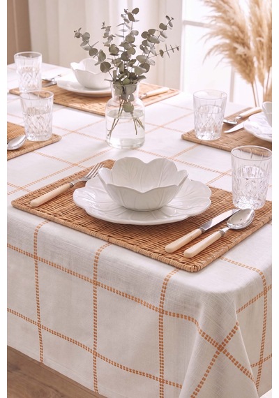 Dolce Turuncu Ekose Keten Masa Örtüsü 160x220 Cm Çok Renkli