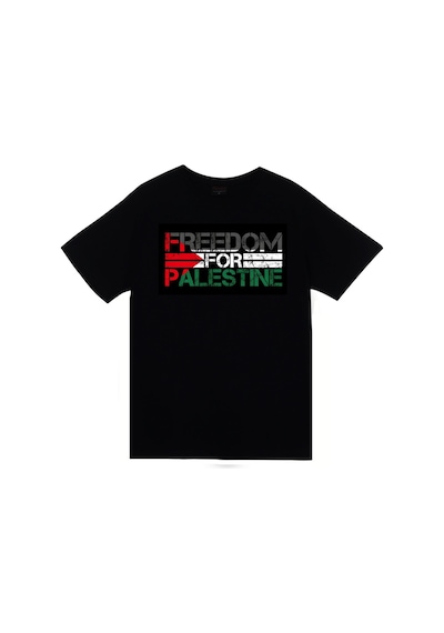Filistin'e Özgürlük Baskılı Unisex %100 Pamuk Siyah T-shirt SIYAH