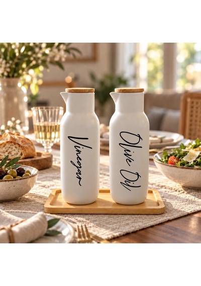 Bambu Standlı Porselen Yağlık Ve Sirkelik Seti - Beyaz Çok Renkli