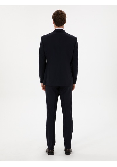 Cacharel Lacivert Slim Fit Yün Karışımlı Mono Yaka Klasik Takım Elbise Cacharel Lacivert Slim Fit Yün Karışımlı Mono Yaka Klasik Takım Elbise