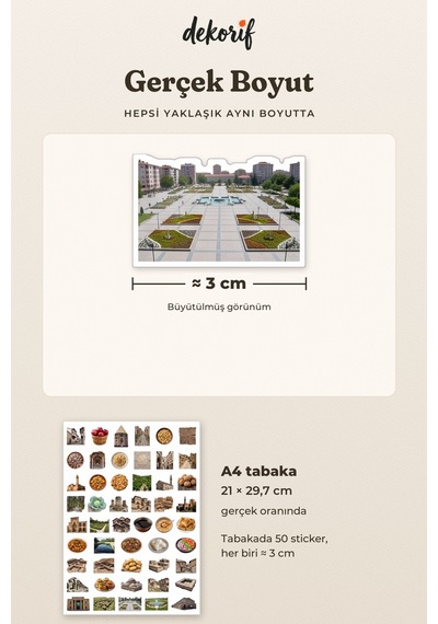 Niğde Sticker Seti 100 Adet - Manastır Su Kemeri Elma Gerçekçi Ajanda Journal Defter Laptop Çıkartma Çok Renkli
