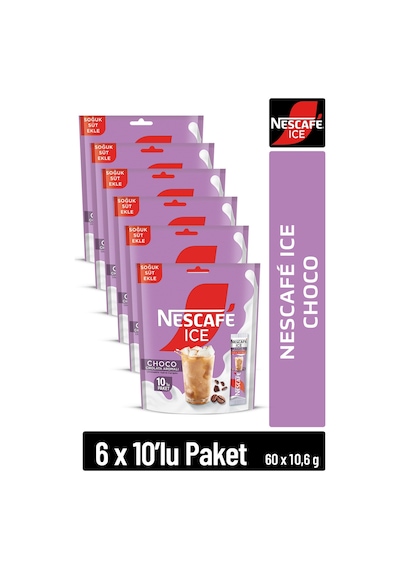 Nescafe Ice Choco Çikolata Aromalı Çözünebilir Kahve 10,6g 10'lu Paket 10x6 Diğer