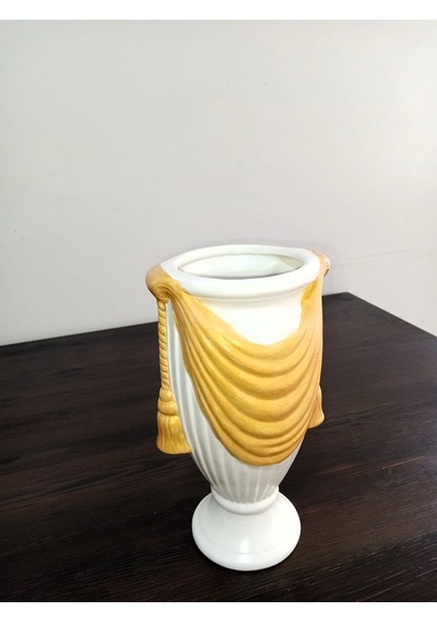 El Yapımı Seramik Vazo Ekru Gold 23x35 Cm - Lüks Şık Salon Konsol Masa Üstü Dekoratif Vazo Hediyelik