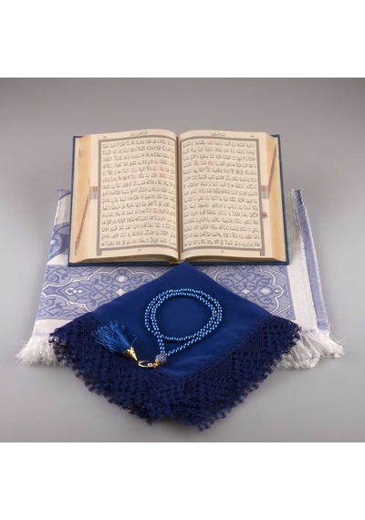 Şal + Seccade + Tesbih + Kuran Hediye Seti (Hafız Boy. Lacivert) N11.2415