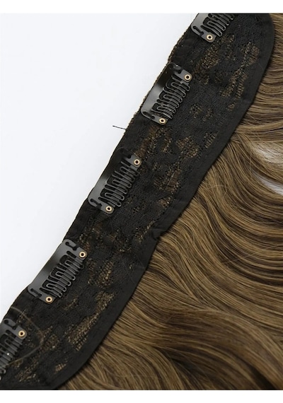 Caş Dekorasyon Isıya Dayanıklı Yarımay Çıt Çıt Saç Kahve Sarı Ombre / Dalgalı / 60 Cm / 110 Gr / Ht2t27