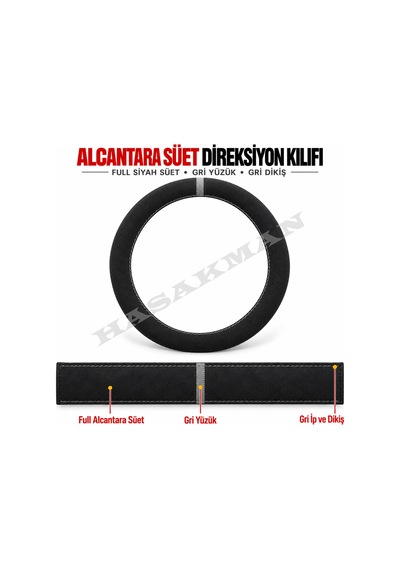 Dacia Stepway Dikme Direksiyon Kılıfı Full Alcantara Süet Gri Yüzük Ve Gri Dikiş 2012-2016