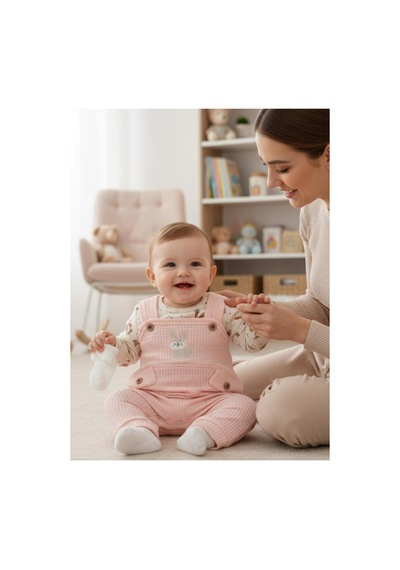 Genel Markalar Tavşan Nakışlı Kız Bebek Tulum Pembe Pembe