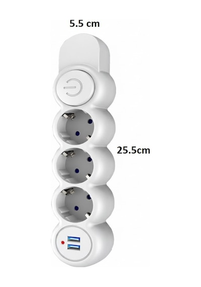 Akım Termal Çocuk Korumalı 2x Usb Girişli 3lü Priz 2 Metre Kablo 2500w Açma Kapama Tuşlu Diğer