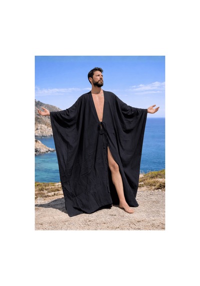 Qmen Style Erkek Plaj Kaftanı Siyah Şilebezi Siyah